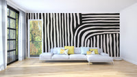 Structured black and tan striped wall mural design wallpaper.