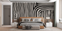 Contemporary linear pattern wallpaper in black and warm beige.