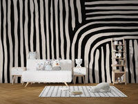 Bold abstract stripe wallpaper with hand drawn line effect.