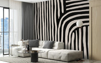 Artistic abstract strips wall mural with vertical textured lines.