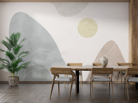 Earthy tone wall mural featuring fluid terrain style artwork.