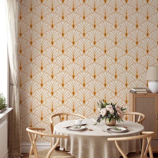 Victorian-inspired abstract art deco wallpaper for dining space walls