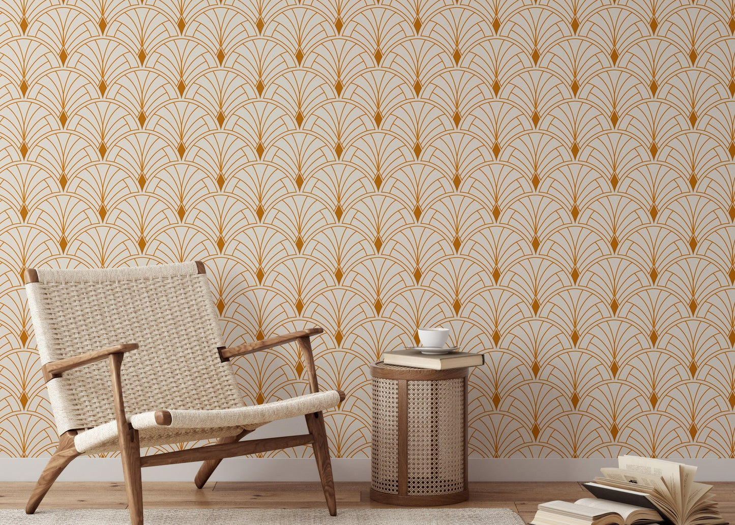 Timeless abstract wallpaper with Victorian art deco flair for reading room.