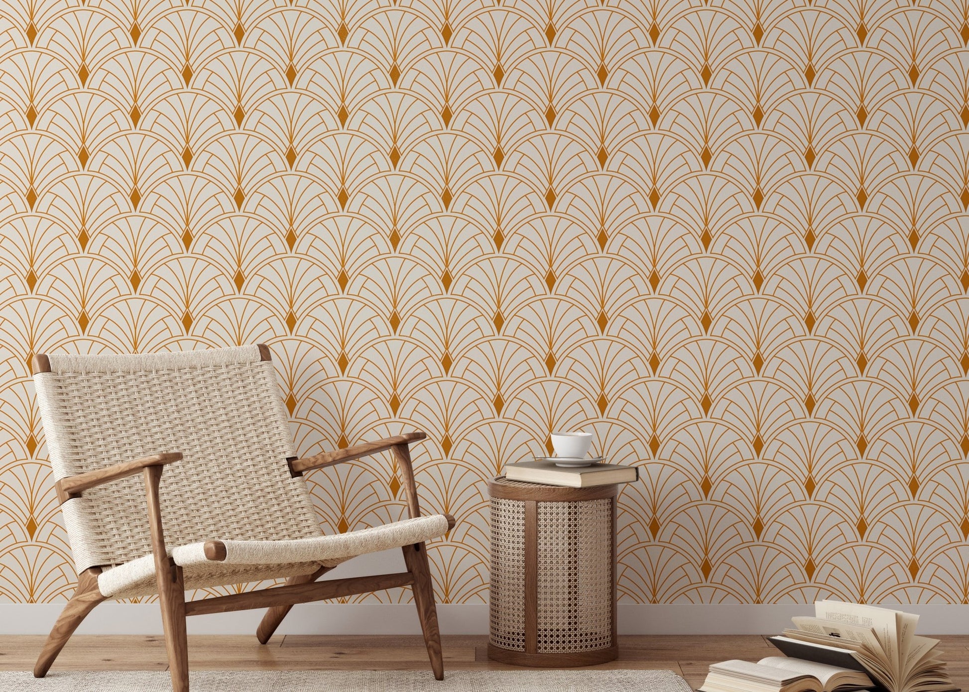 Timeless abstract wallpaper with Victorian art deco flair for reading room.