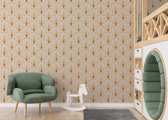 Abstract art deco wallpaper with victorian influence for nursery walls.