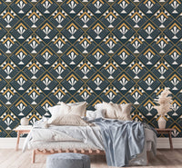Sophisticated vintage Art Deco abstract wallpaper for bedroom.