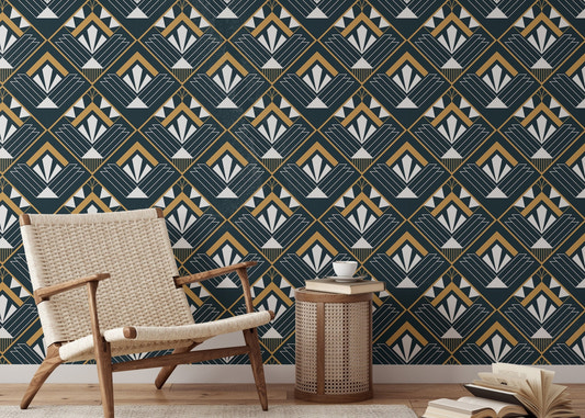 Abstract vintage Art Deco wallpaper design for stylish reading area walls.