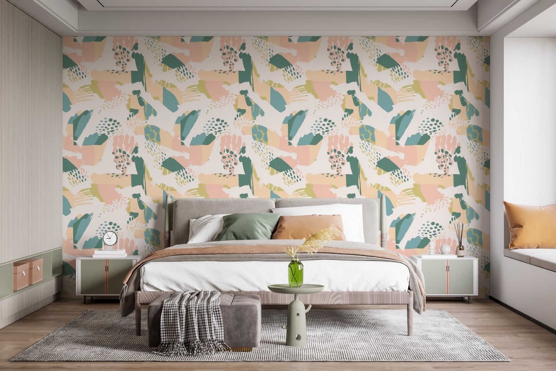 Creative wall mural showcasing watercolor-inspired brush stroke. patterns