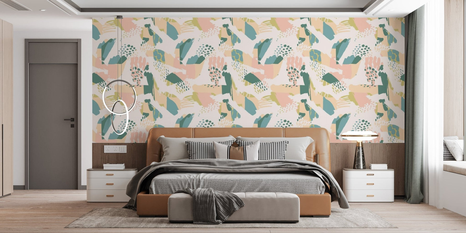 Abstract watercolor brush stroke splash wall mural for a modern bedroom