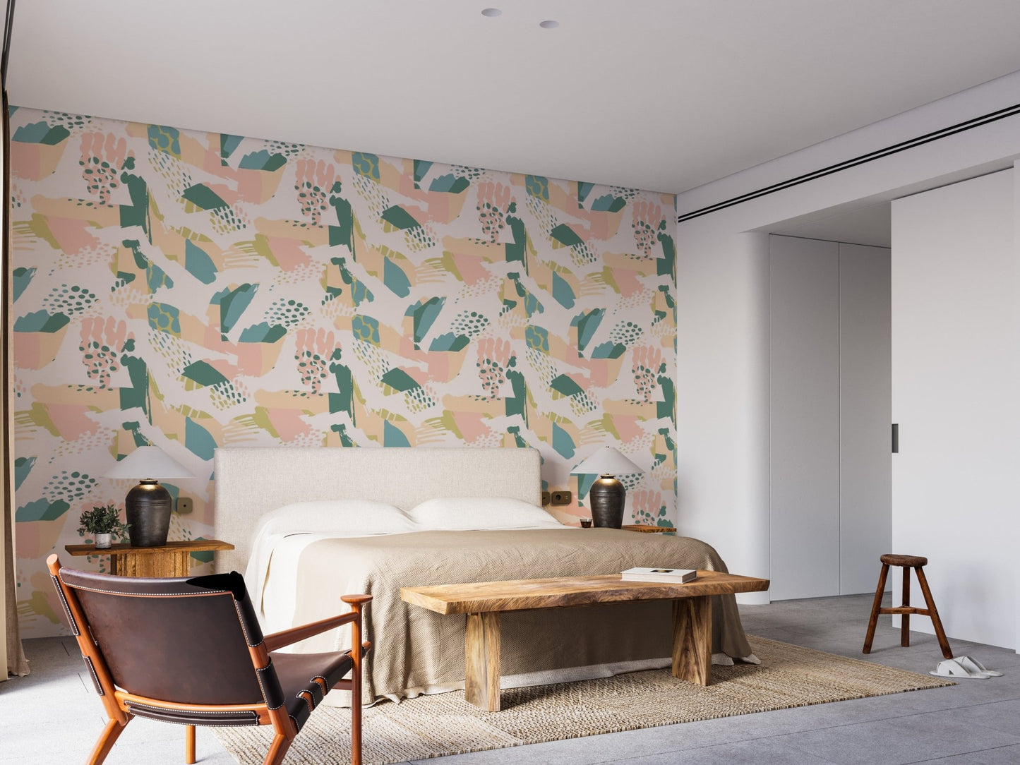 Watercolor wall mural with bold and dynamic brush stroke textures