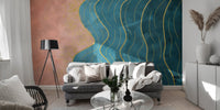 Elegant watercolor wave mural for contemporary sitting spaces.
