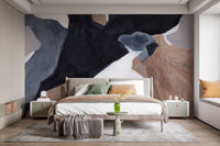 Watercolor waves mural for modern and artistic wall decor in bright bedroom.
