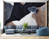 Dynamic waves of watercolor mural for sophisticated living room interiors.




