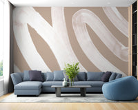 Flowing white wave mural for stylish and calming living room wall decor.
