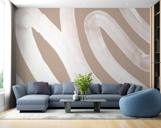 Flowing white wave mural for stylish and calming living room wall decor.
