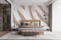Dynamic white wave design mural for contemporary bedroom walls.
