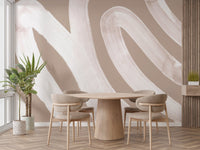 Subtle abstract white waves mural for minimalist dining room interiors.

