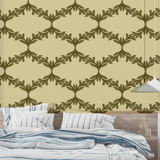 Detailed acanthus leaf wall mural with a neutral background.