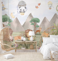 Pastel floral foreground with purple and white flowers kid wall mural.