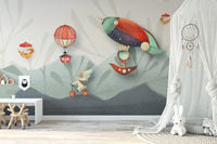 Dynamic adventures in animation mural for nursery interior.