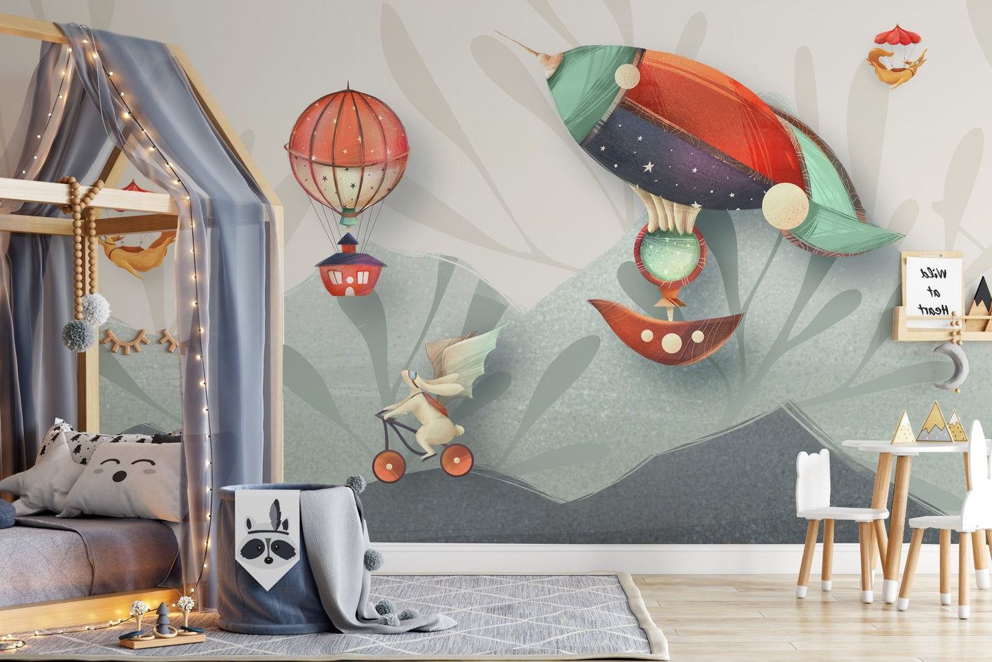 Playful animation-themed mural for imaginative children’s bedroom decor.
