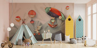 Kids' playroom wall mural with dynamic animation-inspired designs.
