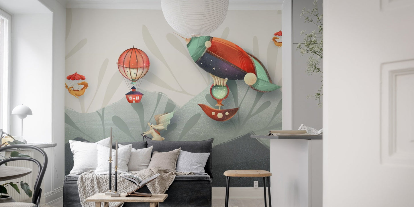 Bright and colorful animation wall mural for living room.
