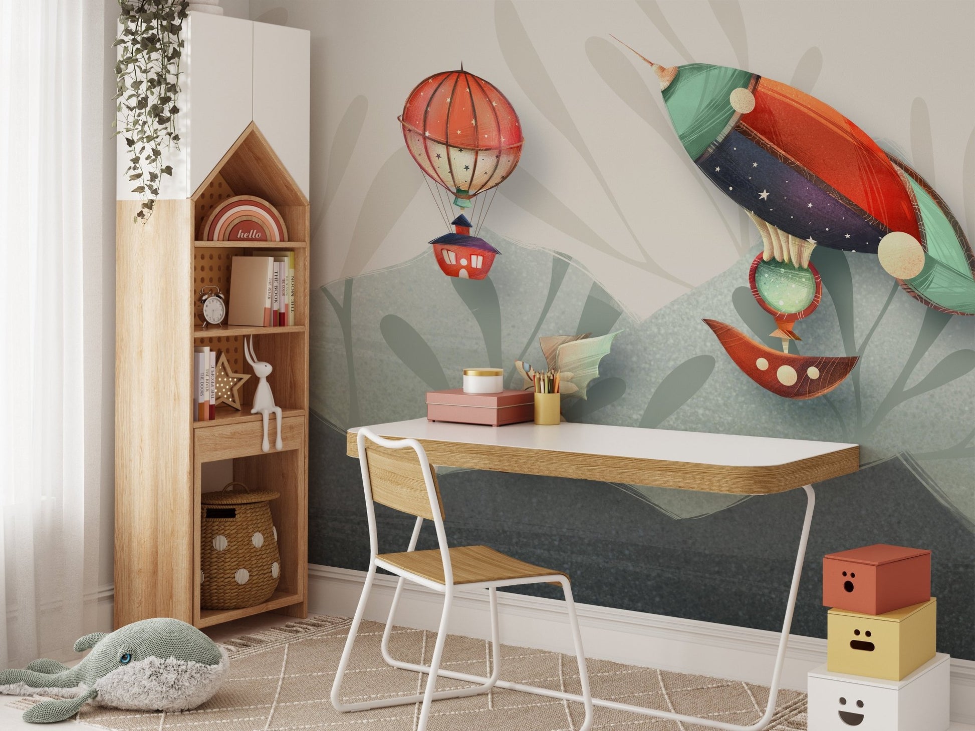 Cartoon-inspired wall mural perfect for kids study spaces.
