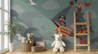 Pirate ocean journey wall mural with bold graphic shapes.