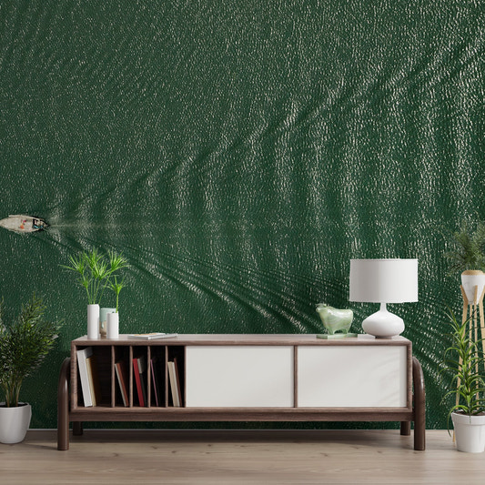 Minimalist nautical wallpaper featuring a white boat and emerald waves.
