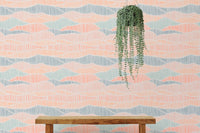 Aesthetic Boho Hand Drawn Wallpaper featuring hanging plants and a wooden bench.