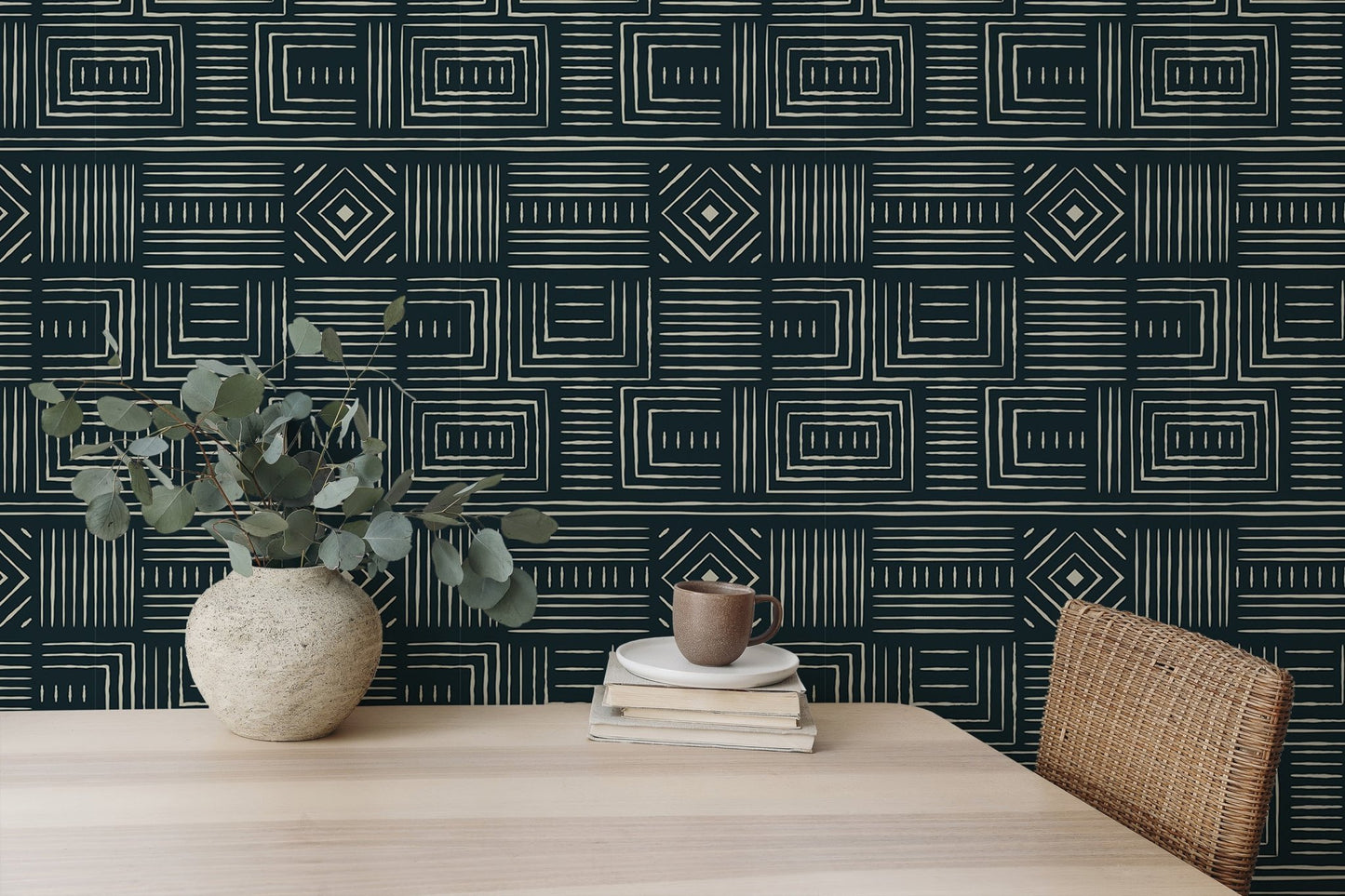 Africa Tribal Art Ethnic Green Geometric Wallpaper