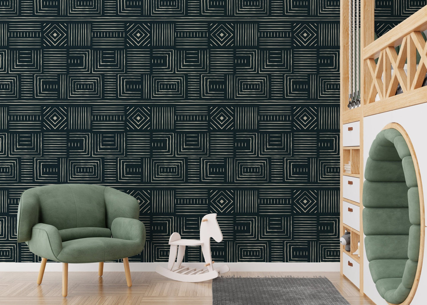 Africa Tribal Art Ethnic Green Geometric Wallpaper