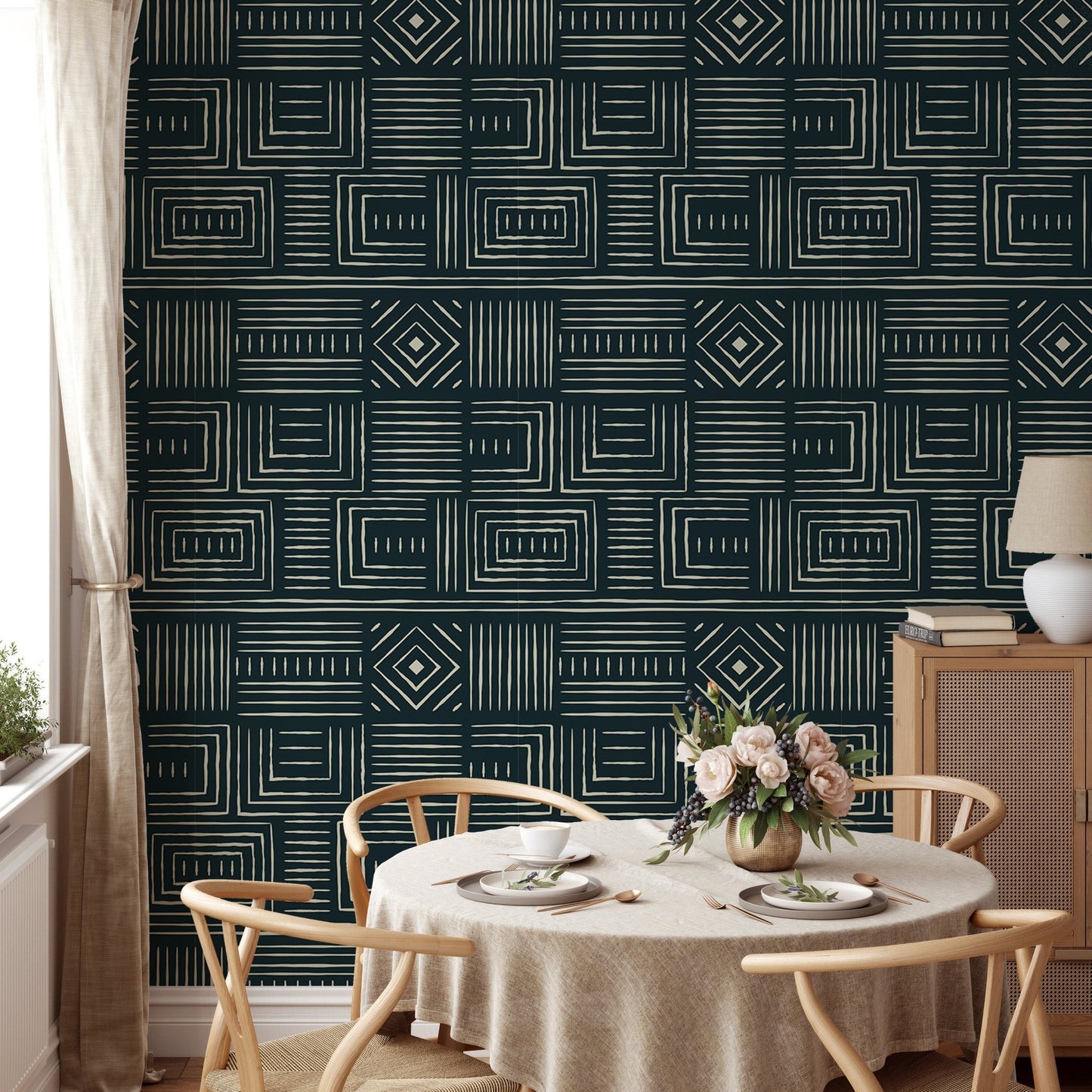 Africa Tribal Art Ethnic Green Geometric Wallpaper