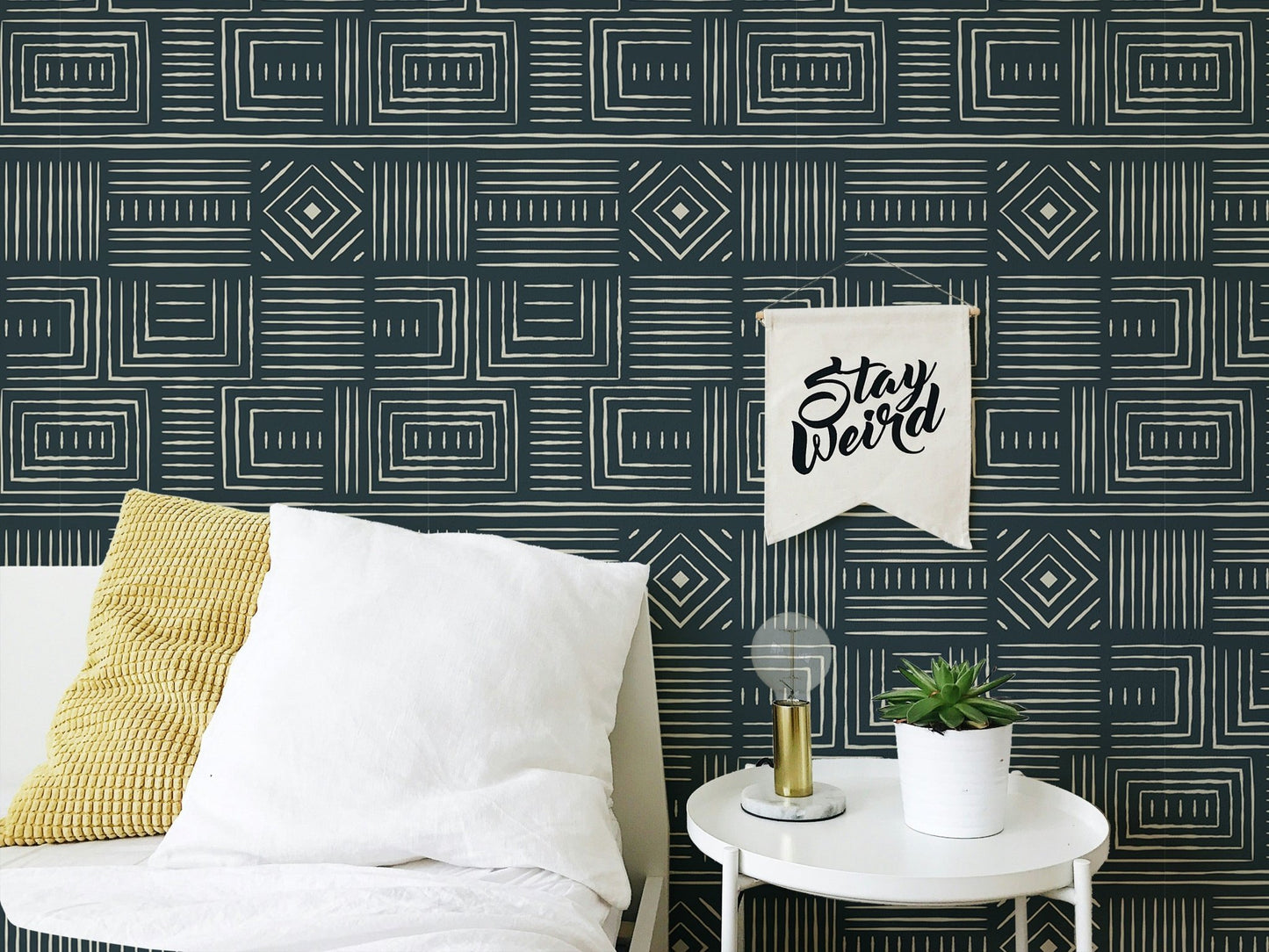 Africa Tribal Art Ethnic Green Geometric Wallpaper