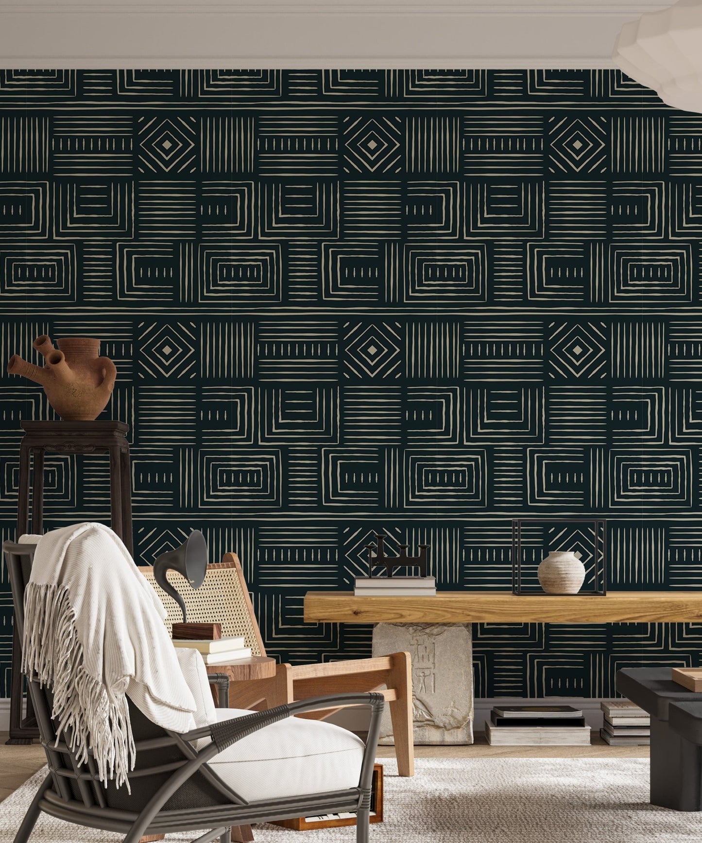 Africa Tribal Art Ethnic Green Geometric Wallpaper