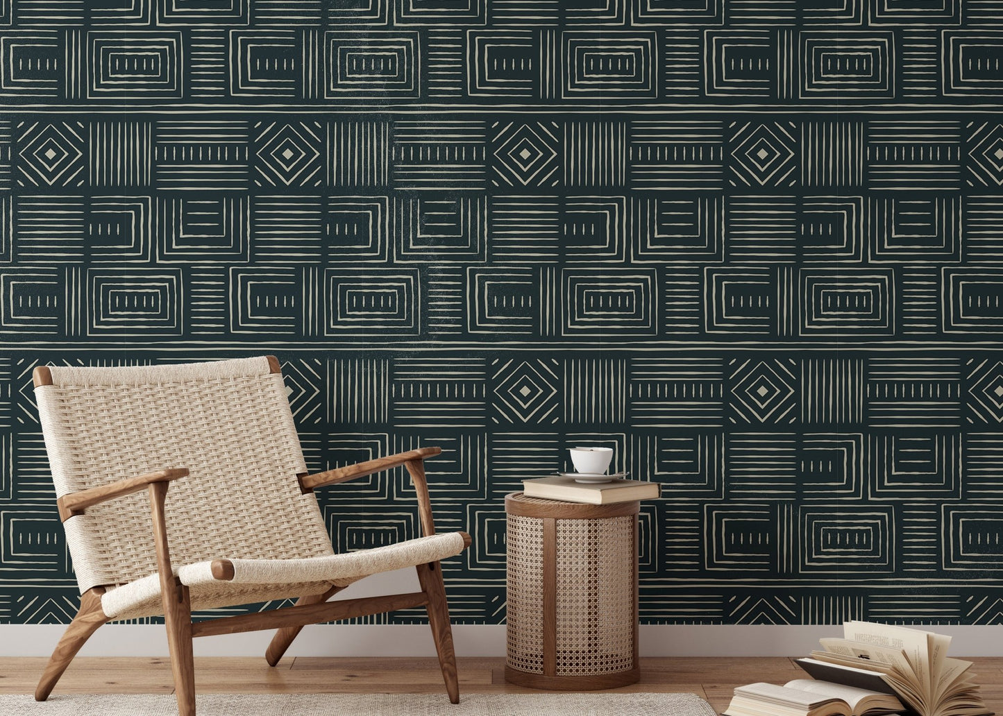 Africa Tribal Art Ethnic Green Geometric Wallpaper