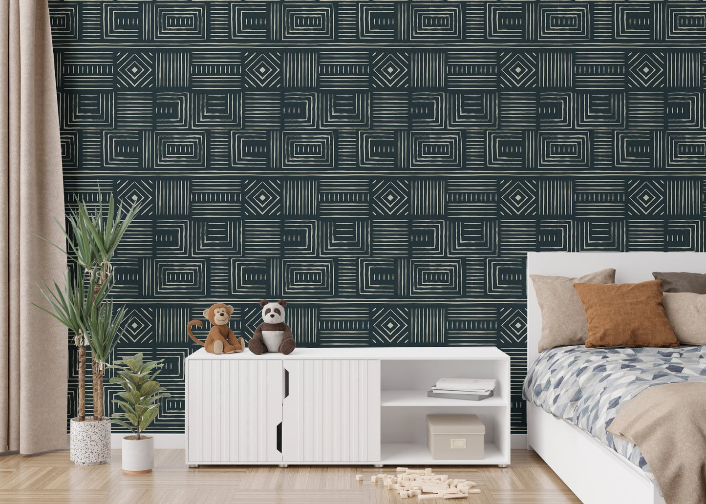 Africa Tribal Art Ethnic Green Geometric Wallpaper