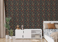 Minimalist media unit in front of Africa Tribal Art Pattern Geometric Wallpaper.
