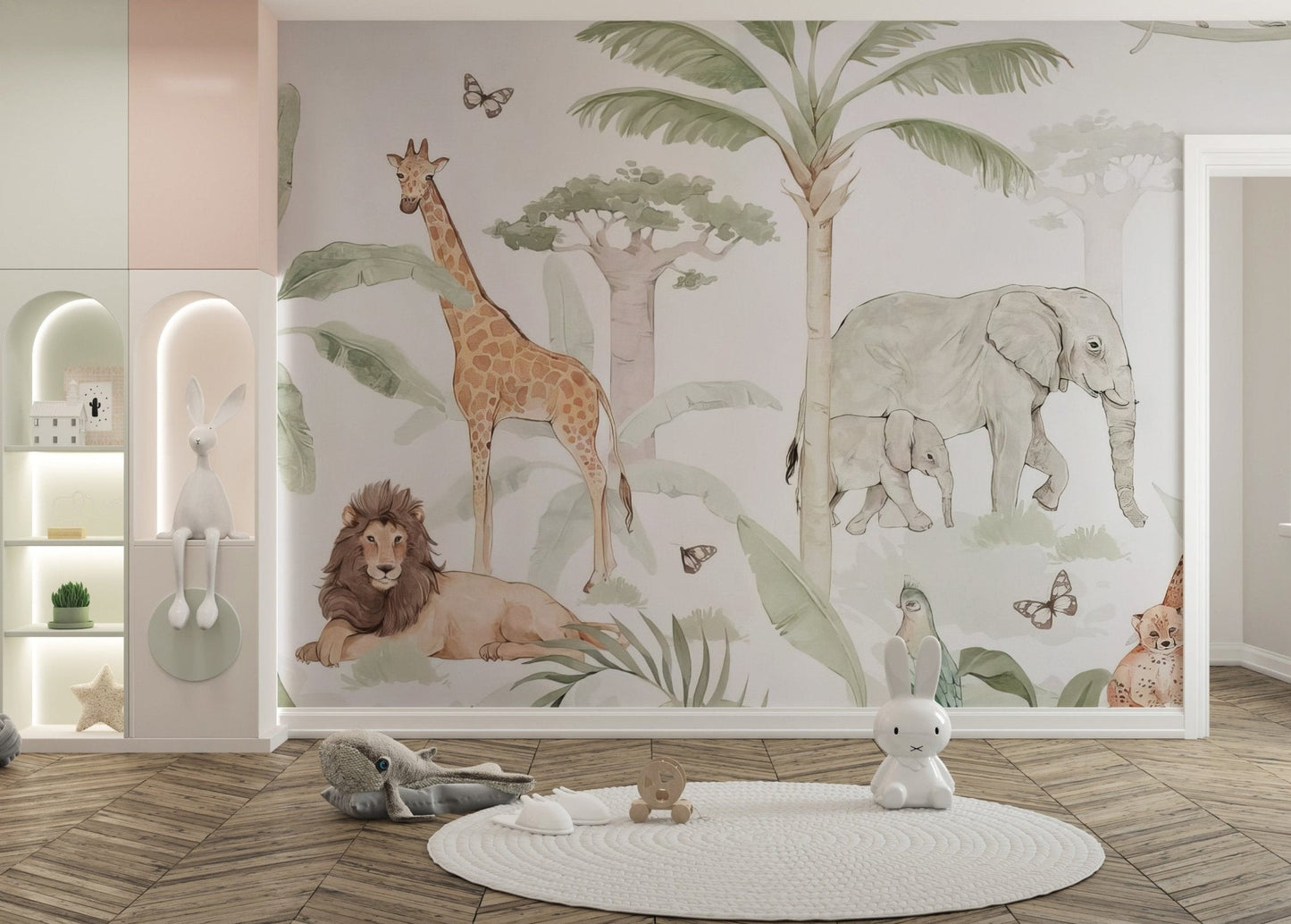 African savannah wall mural featuring a large baobab tree wallpaper.