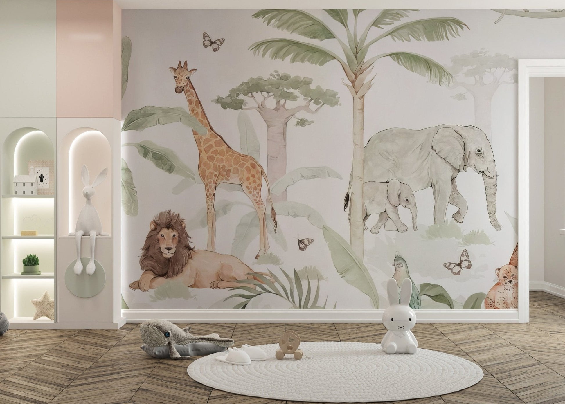 African savannah wall mural featuring a large baobab tree wallpaper.