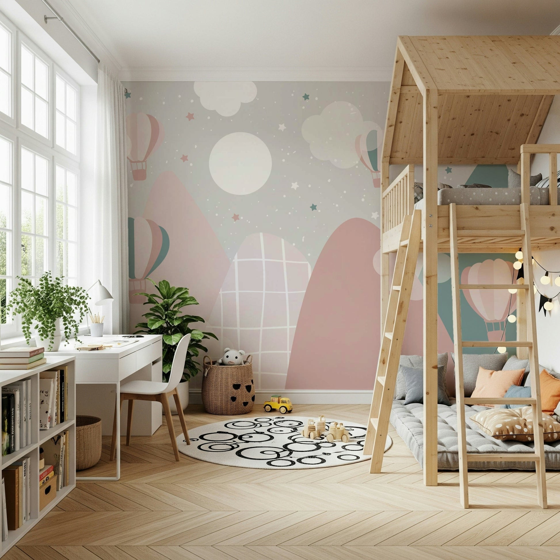 Hand-drawn style aviation themed wall mural.