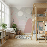 Hand-drawn style aviation themed wall mural.