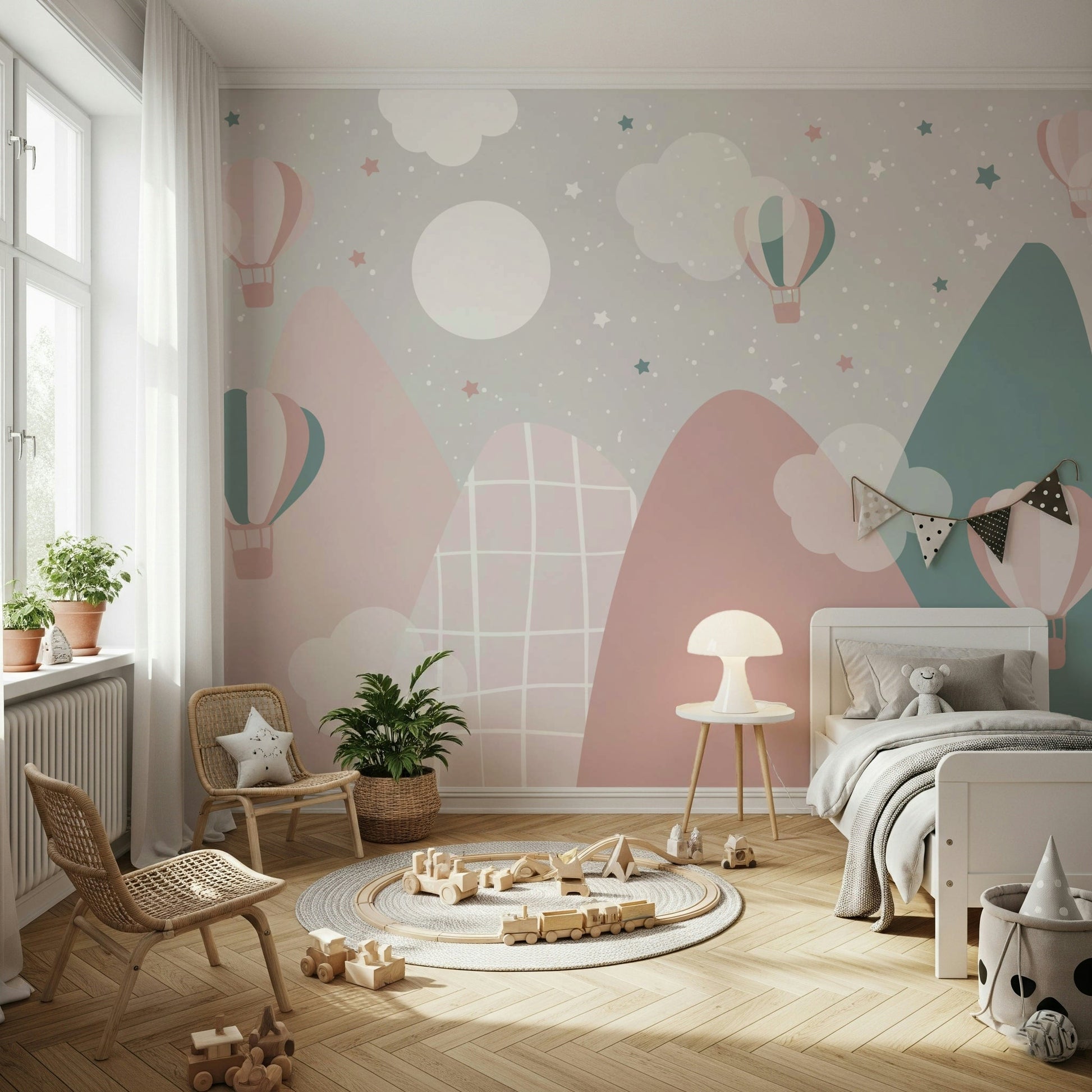 Vintage hot air balloons in blue sky wallpaper.