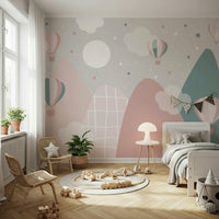 Vintage hot air balloons in blue sky wallpaper.