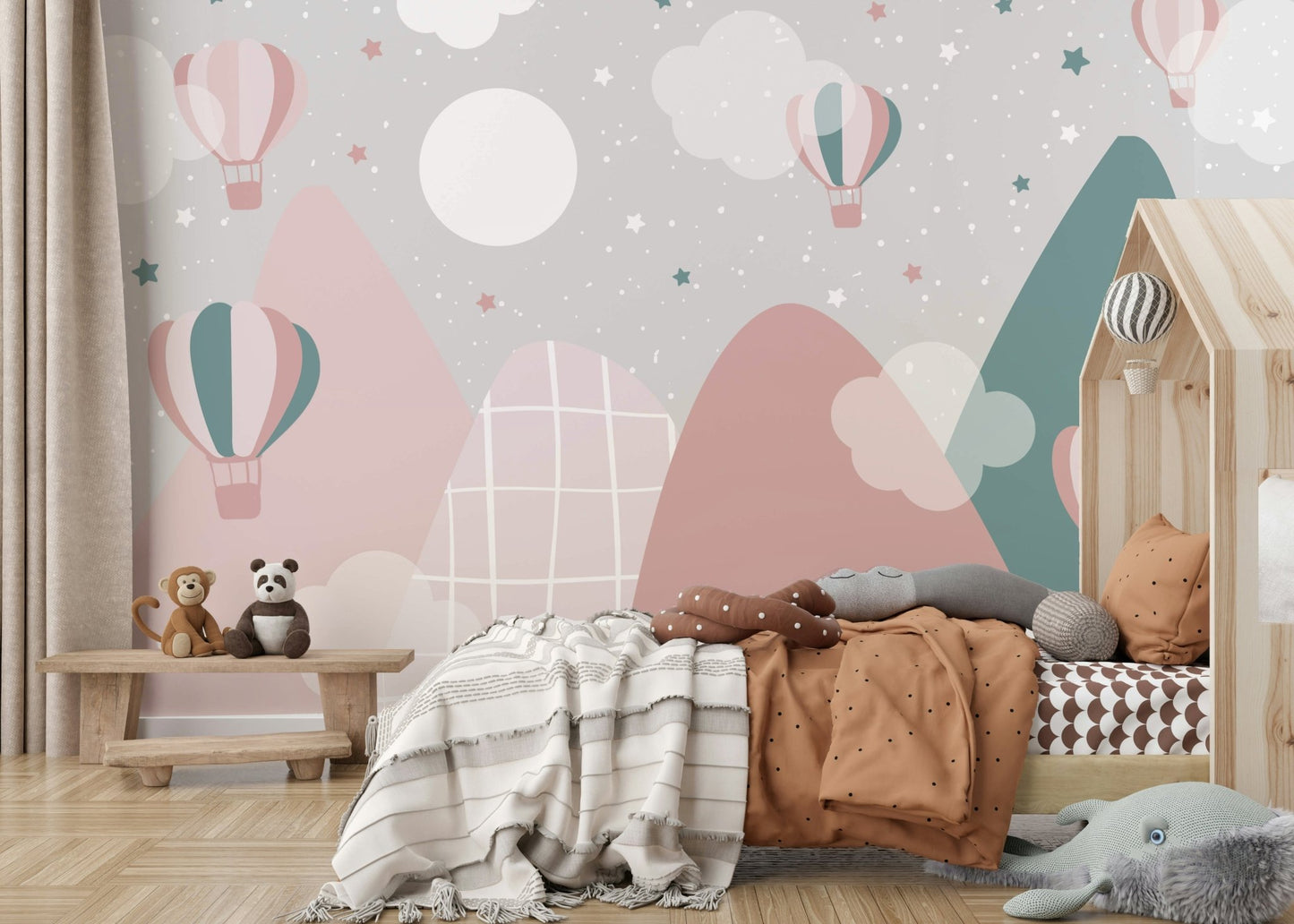 Classic adventure aesthetic with detailed illustrations mural.