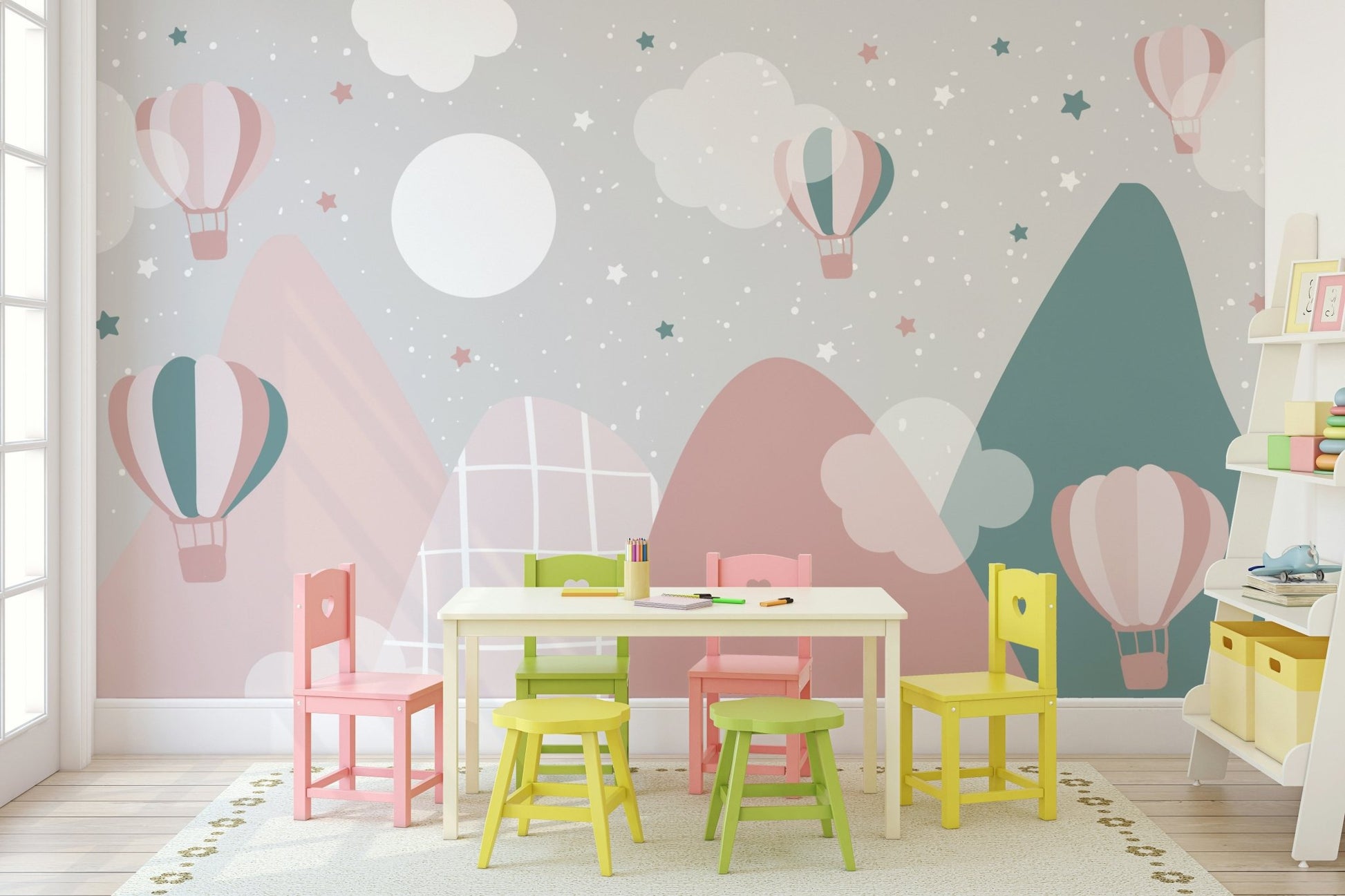 Whimsical flying vessels on cream background wallpaper.
