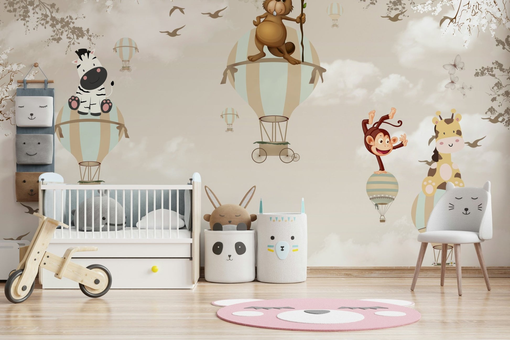 Airborne Adventure mural highlighting bright geometric wing shapes.