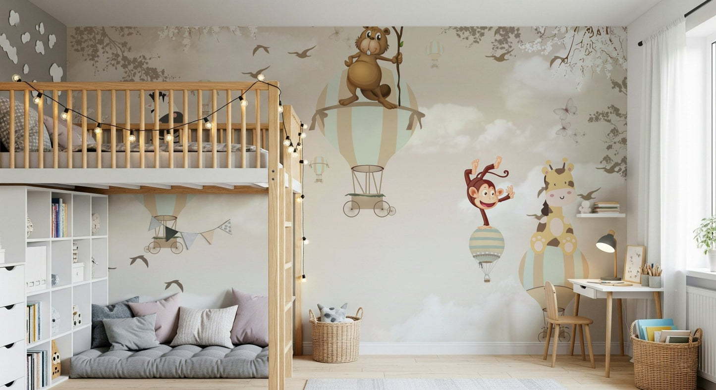 Light airy background with colorful aircraft for modern spaces.