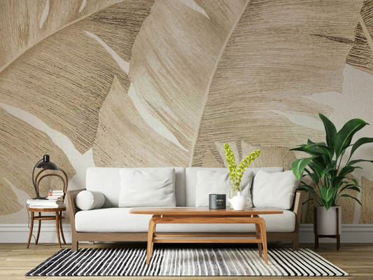Amber Leaves Mural Wallpaper  in neutral room